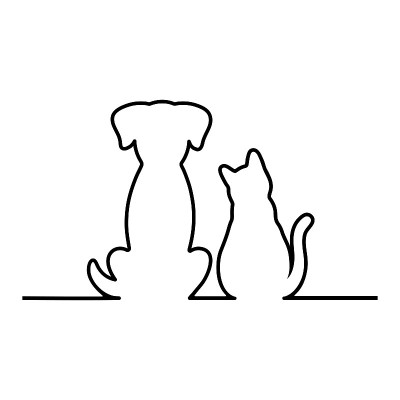 轮廓线性插图的猫和狗在一个白色的背景
