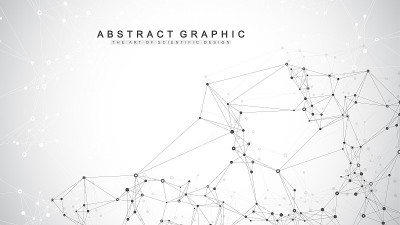 图形抽象背景通信。大数据可视化。用点连接线。社交网络。深度和透视错觉。矢量插图。