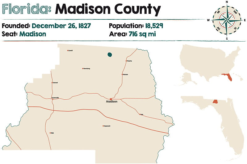 佛罗里达州麦迪逊县的地图