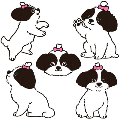 一套概述的狮子狗插图