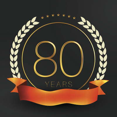 八十周年的旗帜。80周年纪念标志与丝带。
