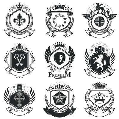 纹章标志孤立的载体插图。集合