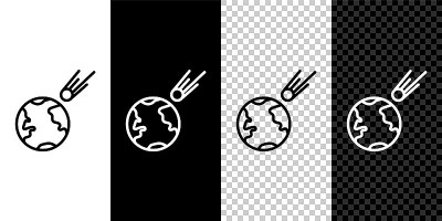 设置线彗星下落快速图标孤立的黑白背景。矢量图