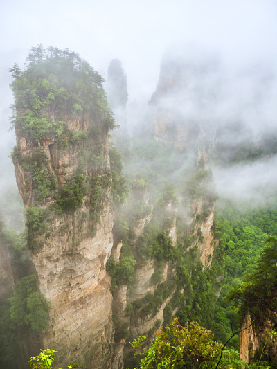 云雾缭绕的袁家界风景区，武陵源，张家界国家森林公园，中国，湖南，亚洲