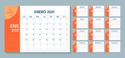 西班牙2021年的计划。日历模板。矢量插图。表调度网格。