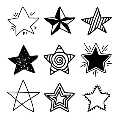 一套手画的圣诞星星。设计元素贺卡，t恤，海报。矢量图