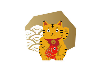 新年的材料。老虎的插图。虎年插图。十二生肖插图材料。日本幸运的事情。