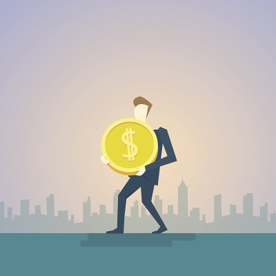 富有的商人持有硬币金钱融资成功