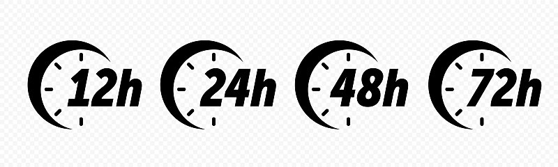 12, 24, 48和72小时时钟箭头矢量图标。快递服务，网上交易剩余时间网站标志