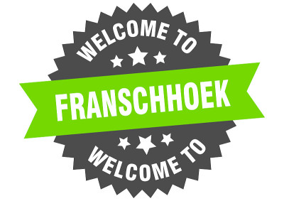 Franschhoek迹象。欢迎来到Franschhoek绿色贴纸