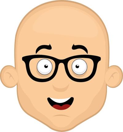 矢量插图的脸的卡通秃头男人与眼镜