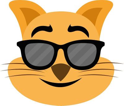 矢量emoticon插图卡通猫的头与一个愉快的表情，戴着黑色太阳镜