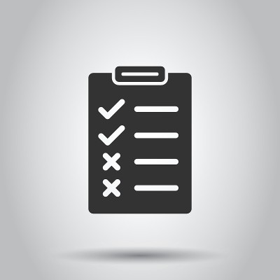 Document checklist icon in flat style. Report vect