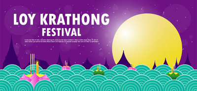 Loy水灯节旅游泰国海报设计背景庆祝和泰国文化概念卡通海报孤立矢量插图