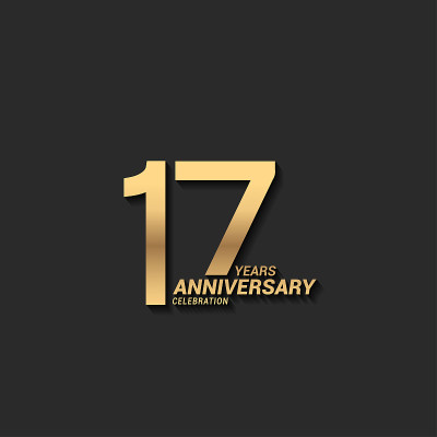 17周年设计库存插图。公司简介、小册子、传单、杂志、宣传册、海报、网页、请柬、贺卡等金周年庆典会徽设