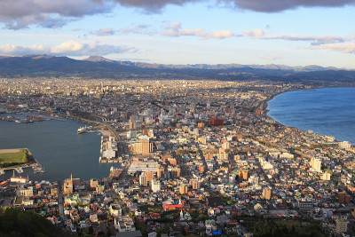 日本北海道函馆山的超级城市景观