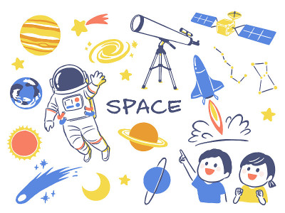 太空和行星的手写插图