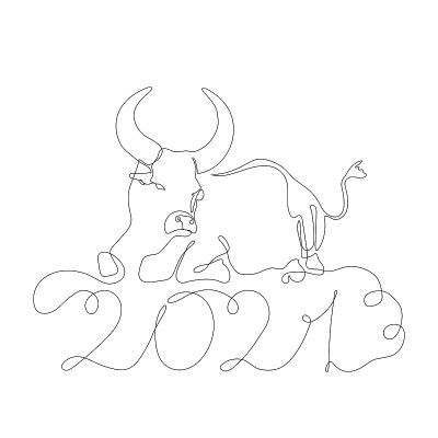 单线圣诞牛插图