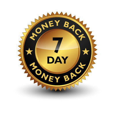 7 Day money back guaranteed golden seal, stamp, ba
