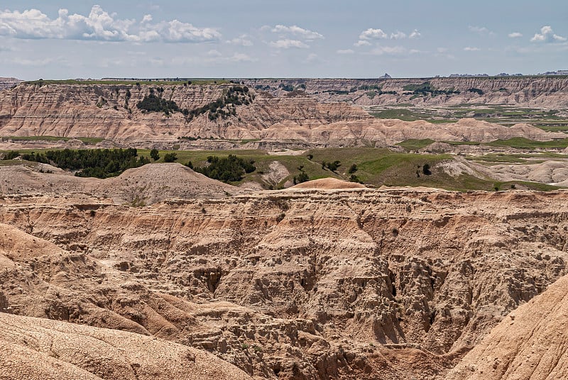 地质沉积的峡谷壁，Badlands, SD，美国