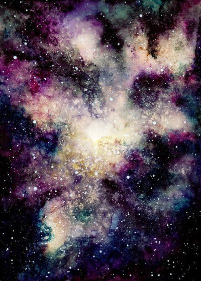 水彩插图与星空星云