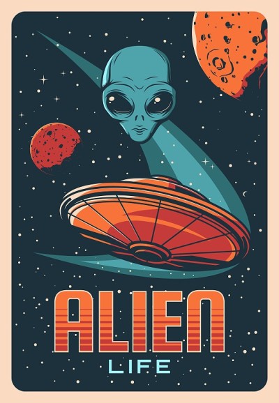 外星人头，太空行星和ufo回归向量
