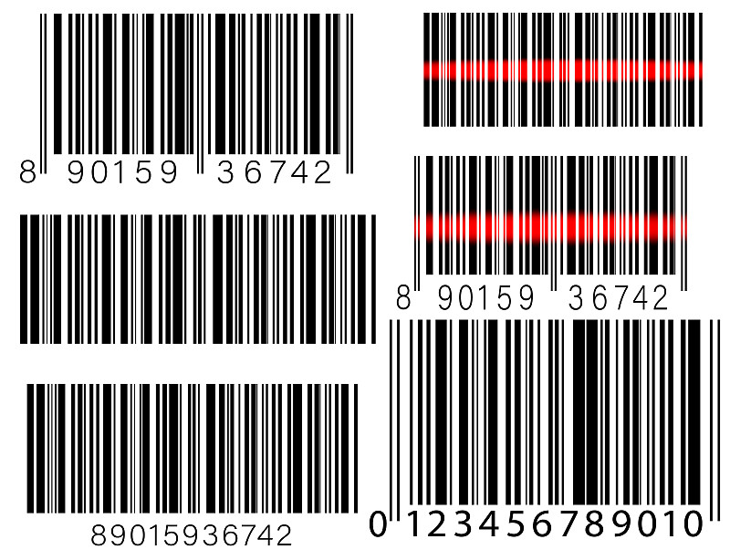 一组孤立在白色背景上的条形码。