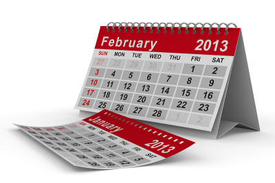 2013年的日历。2月。孤立的三维图像