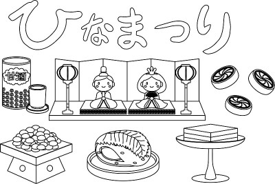 Cute Japanese Doll Festival for girl outline