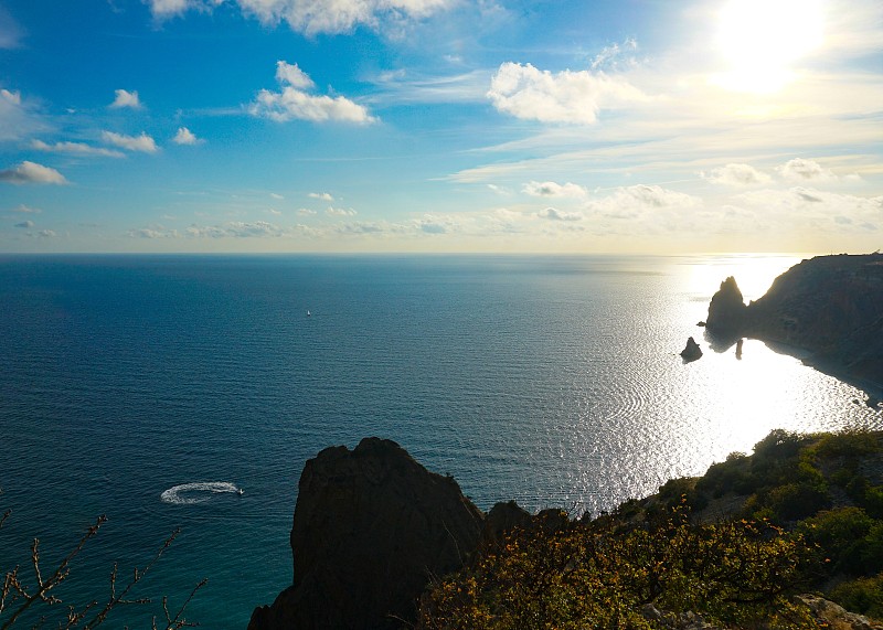 在一个阳光明媚的日子从高悬崖到海平面的视野