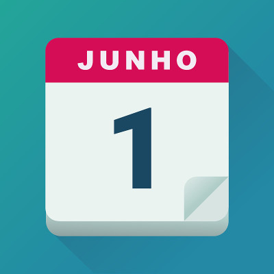 葡萄牙语的6月1日日历(平面设计)
