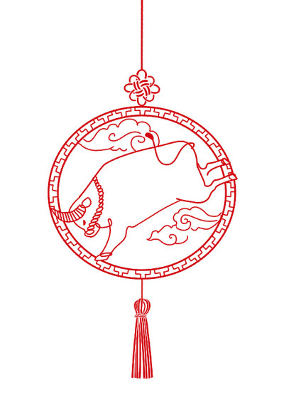 2021年中国新年。牛挂装饰。