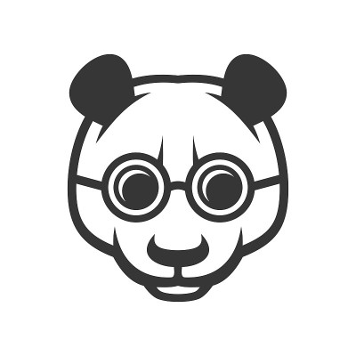 可爱的熊猫脸与眼镜图标标志。向量