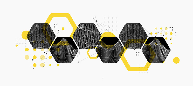 现代科学或技术使用六角形抽象背景。线框斑点表面插图。向量。