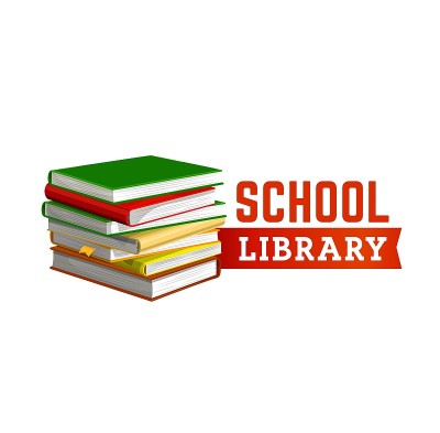 学校图书馆图标与成堆的书，教育