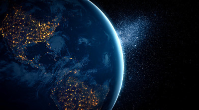 地球地球从太空显示真实的地球表面和世界地图