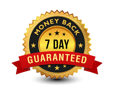 Golden colored 7 day money back guaranteed badge w