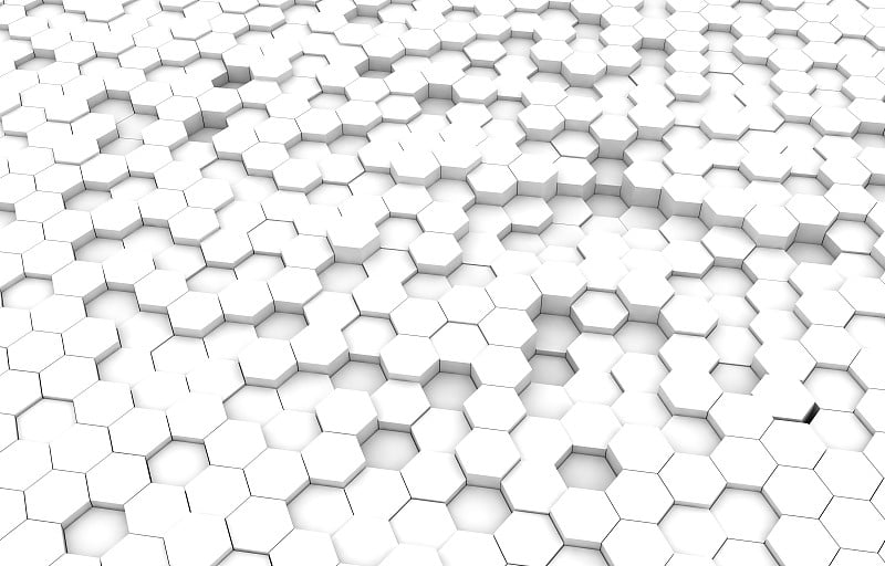 白色六边形3D背景纹理。3 d渲染插图。未来的抽象的旗帜。