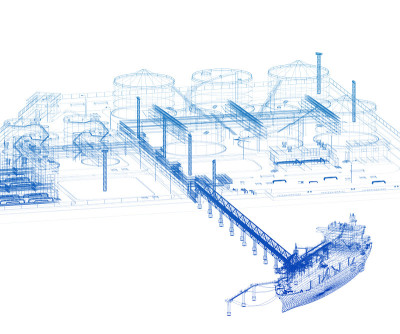 海港方案。3d渲染。