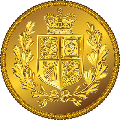 英国货币向量金币君主与盾形纹章