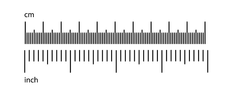 度量帝国的统治者。用英寸和厘米表示尺子的刻度。用数字测量刻度，标尺标记。测量工具。单位大小的指标。