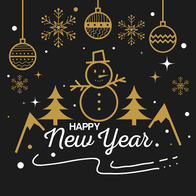 Happy new year with snowman and spheres vector des
