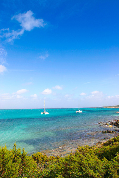 撒丁岛的海景，地中海的蓝色海水