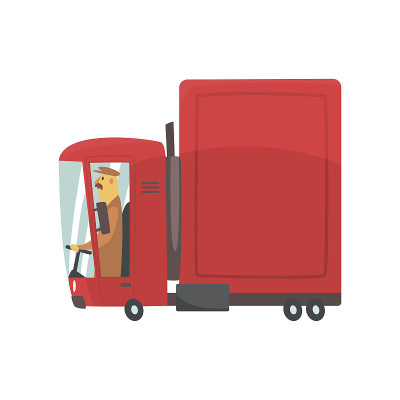 红色卡通半挂车，货物运输矢量插图