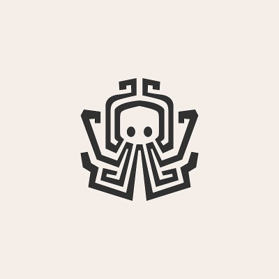 章鱼潮复古矢量图标插图