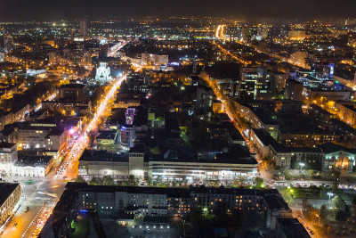 叶卡捷琳堡的夜景。俄罗斯