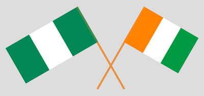 Crossed flags of Nigeria and Republic of Ivory Coa