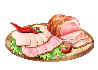 用烟熏肉做成的。水彩