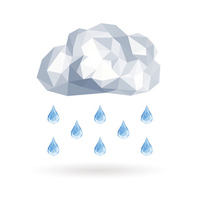 多边形云孤立在白色背景与雨滴
