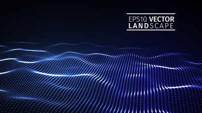 3D glowing abstract digital wave particles. Futuri